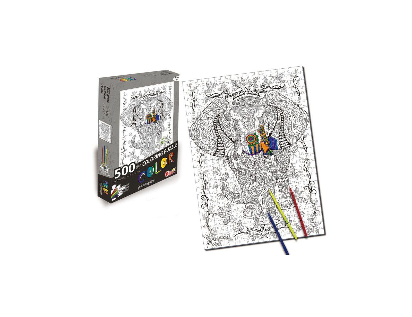 Пазл Elephant 500 Piece Coloring Jigsaw Puzzle + 6 маркеров