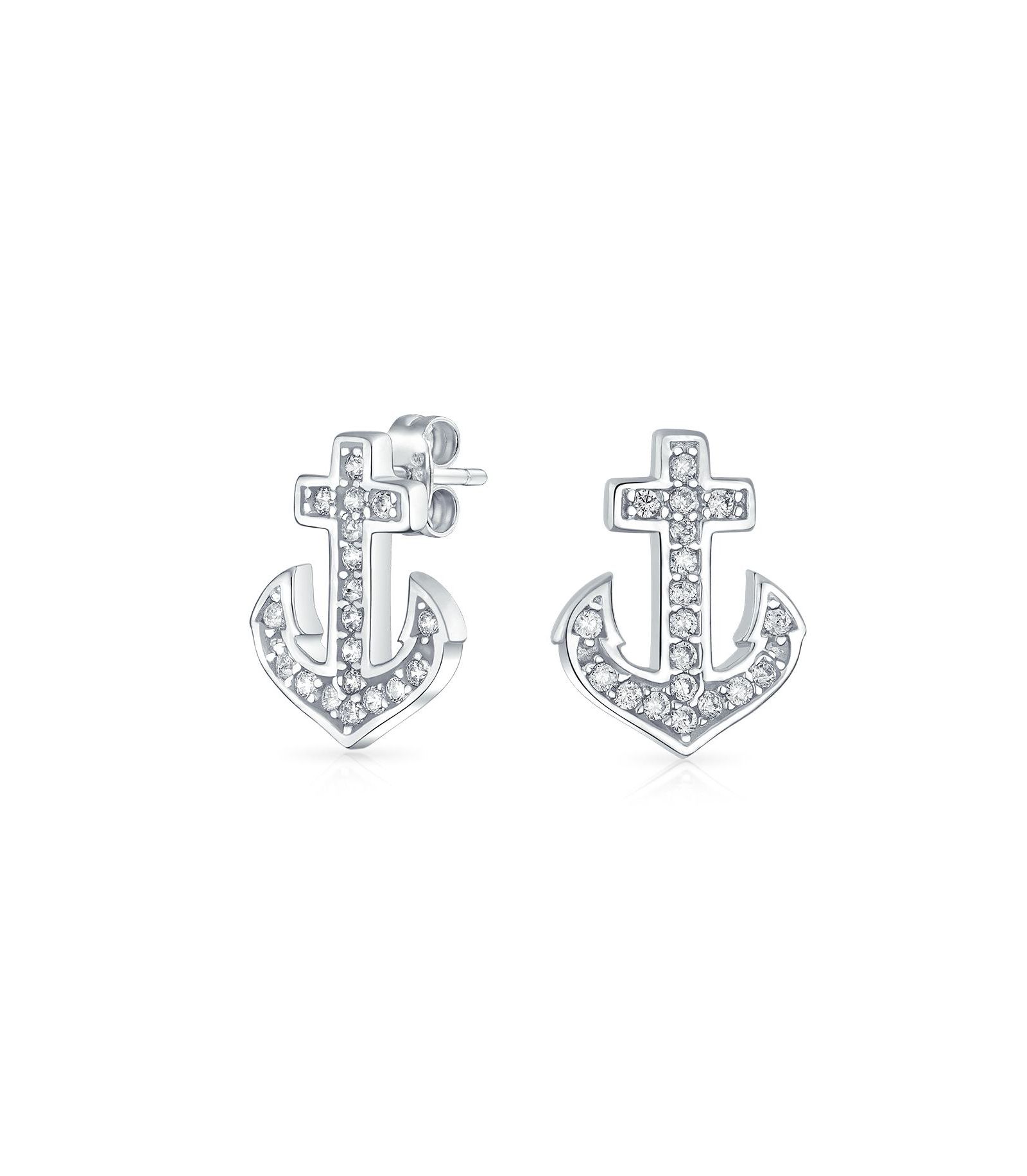 Bling Jewelry серьги-гвоздики с якорем морского судна, паве CZ, стерлинговое серебро.925