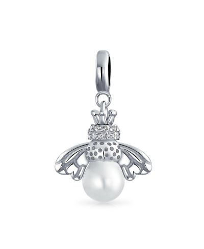 Bling Jewelry Garden Insect White Pearl Dangle Charm Bead for Bracelet Sterling Silver