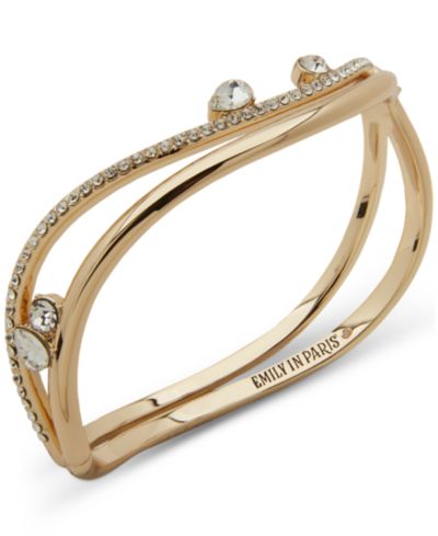 Emily in Paris Gold-Tone Crystal Hinge Bangle Bracelet
