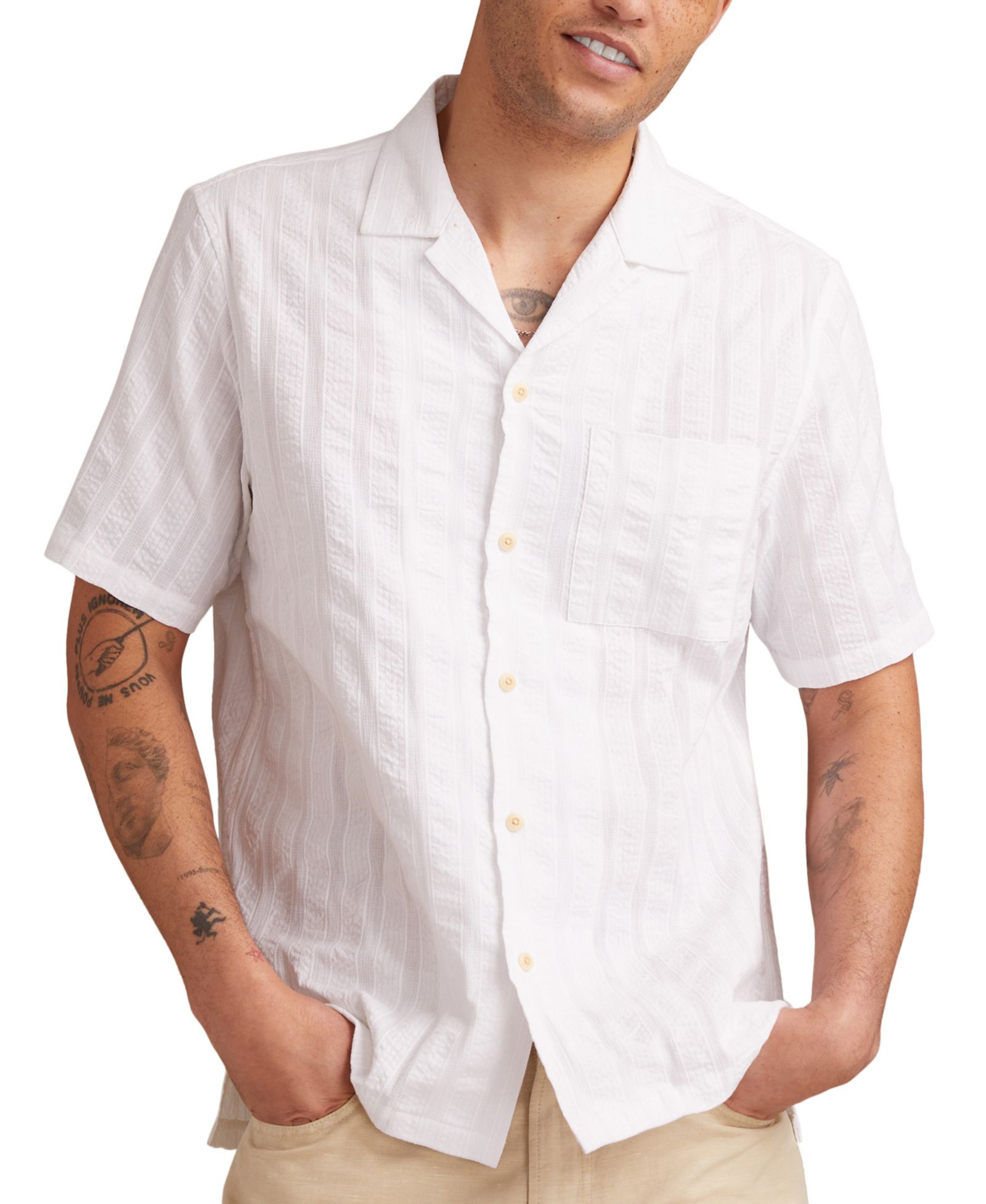 Lucky Brand Men's Short Sleeve Seersucker Button-Front Camp Shirt