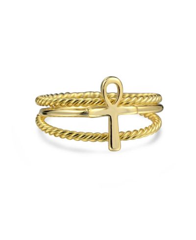 Bling Jewelry Religious Egyptian Ankh Cross Ring Band Set Gold Plated 925 Sterling Silver