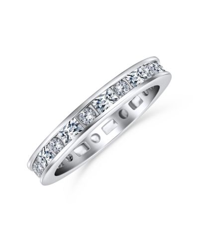 Bling Jewelry Timeless Alternating CZ Eternity Anniversary Band .925 Sterling Silver