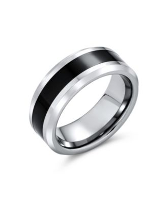 Кольцо Bling Jewelry Simple Two Tone Black Center Couples Titanium Band Silver Tone Beveled Edge 8MM