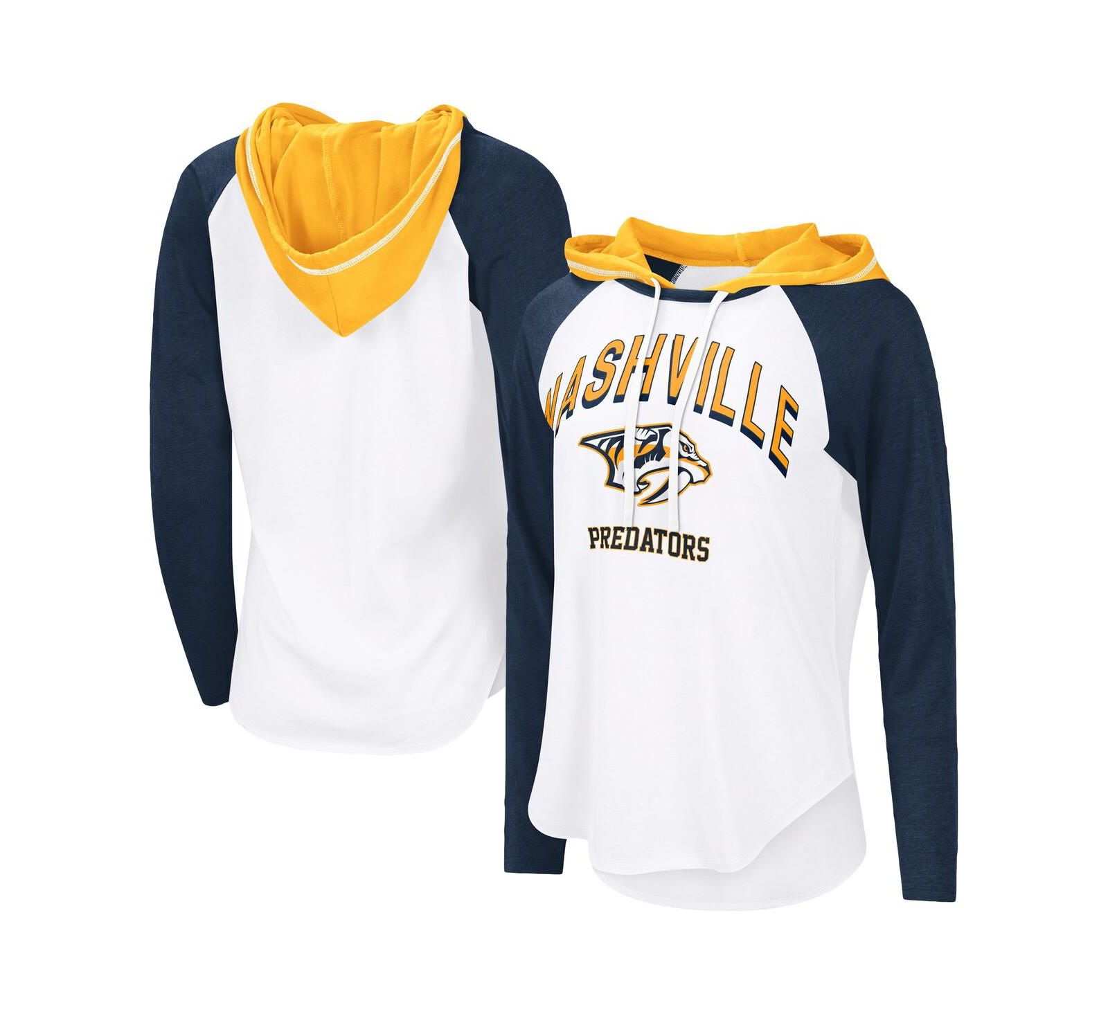 G-III 4Her by Carl Banks Women's White Nashville Predators VIP Raglan Long Sleeve Hoodie T-Shirt