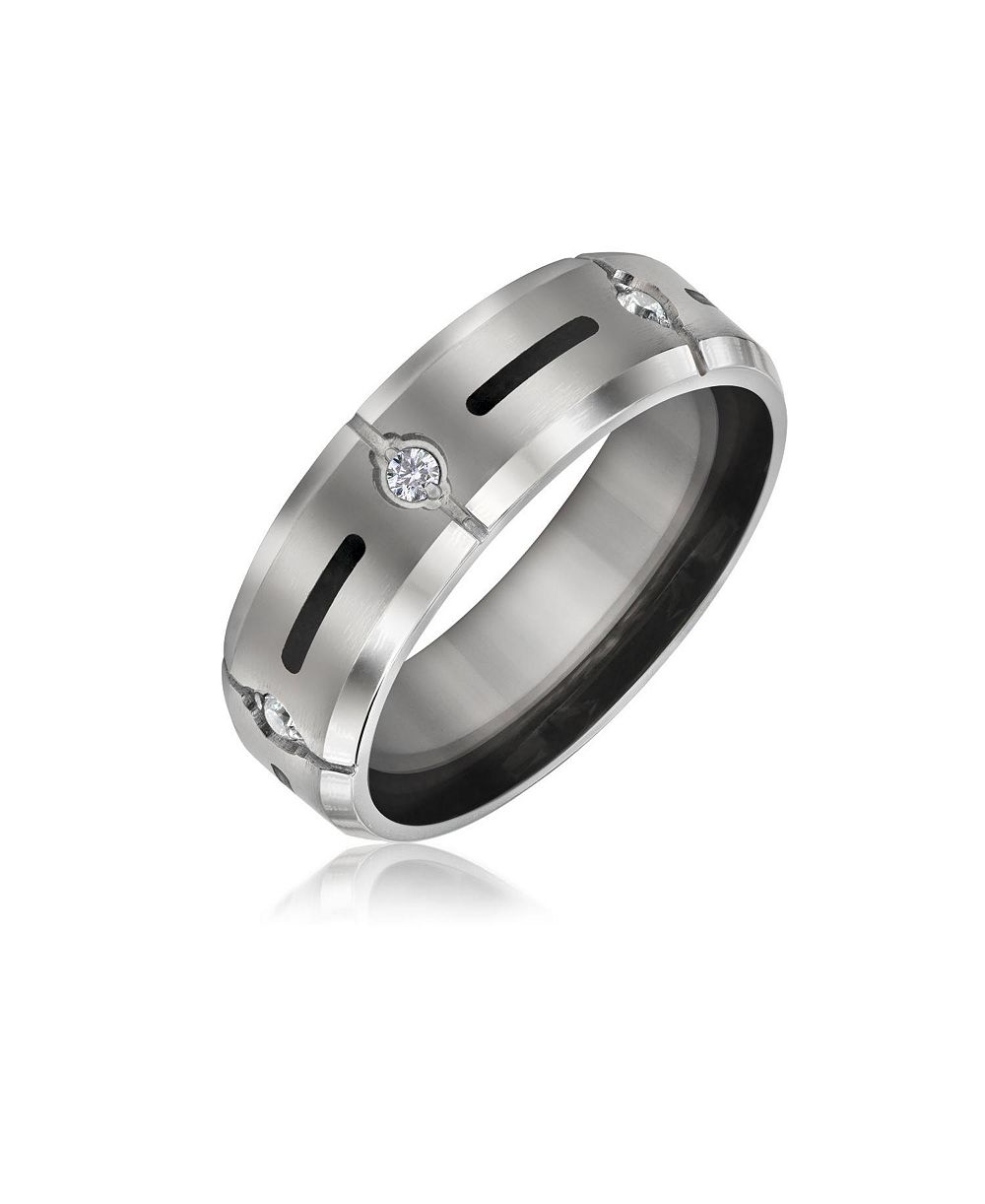 Кольцо Bling Jewelry Inlay CZ Cubic Zirconia Accent Wide Band Titanium