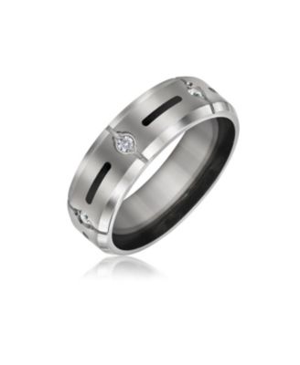 Bling Jewelry Inlay CZ Cubic Zirconia Accent Wide Band Ring Tone Titanium