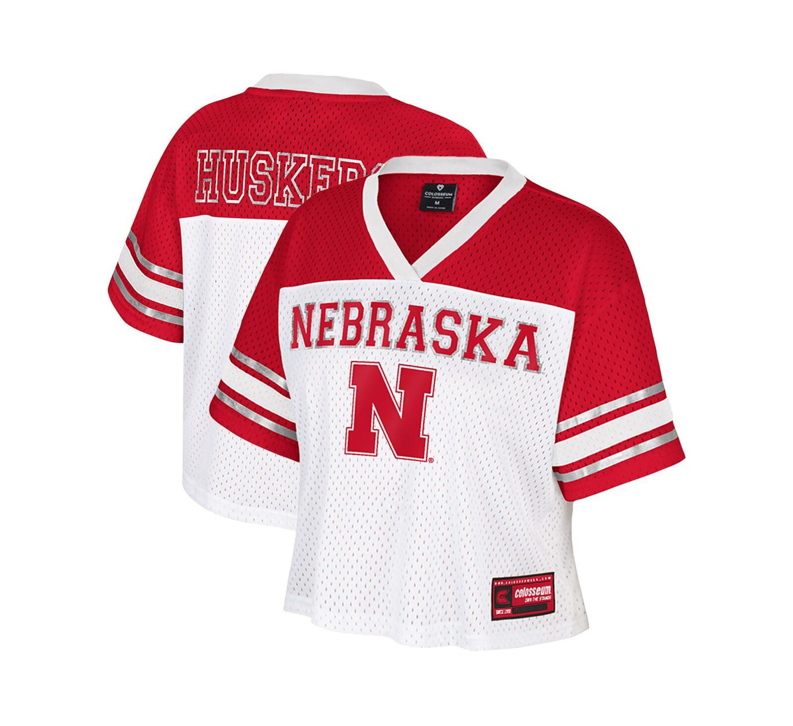 Женский укороченный футбольный джерси Colosseum White Nebraska Huskers Treasure