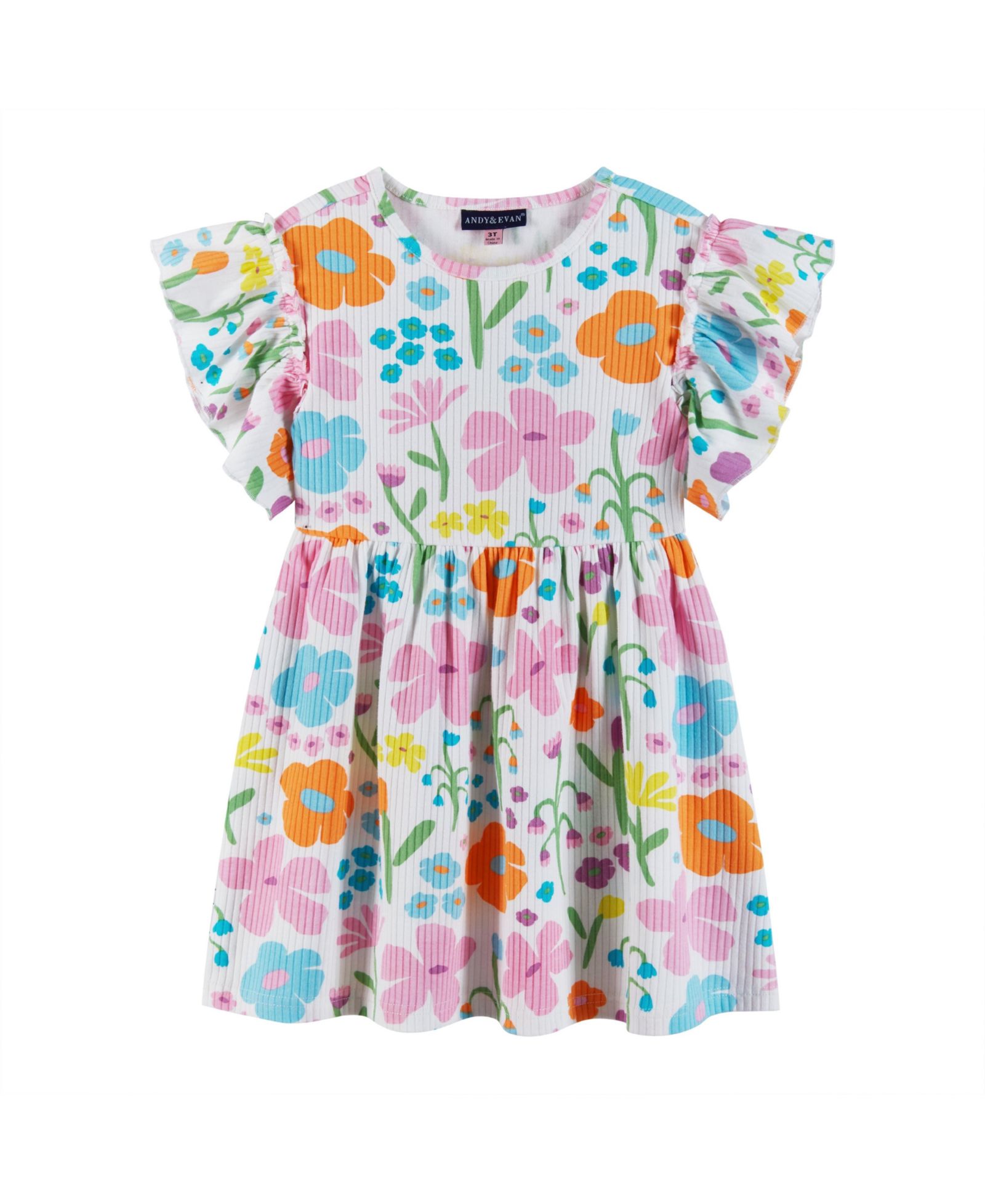 Платье Andy & Evan Toddler Girls White Floral Rib Knit