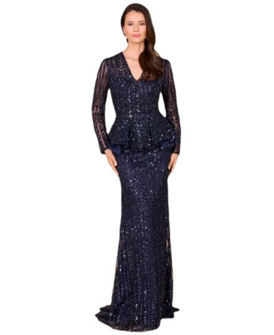 Lara Women's Long Sleeve Beaded Peplum Dress