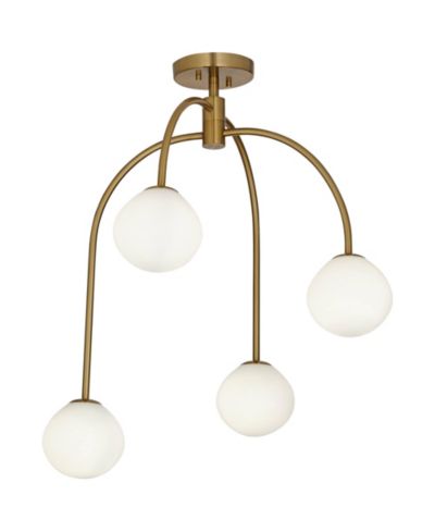 Possini Euro Design Clara 26" Mid Century Modern 4-Light Semi Flush-Mount Ceiling Light Fixture Kitchen Foyer Warm Brass Finish