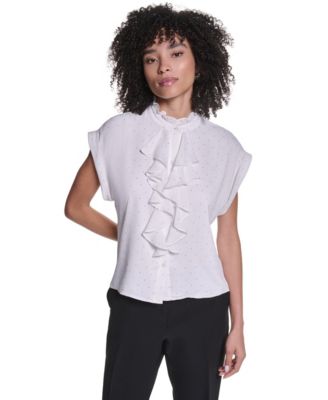 Женская рубашка с декором и рюшами KARL LAGERFELD PARIS Women's Studded Ruffled Button-Front Shirt