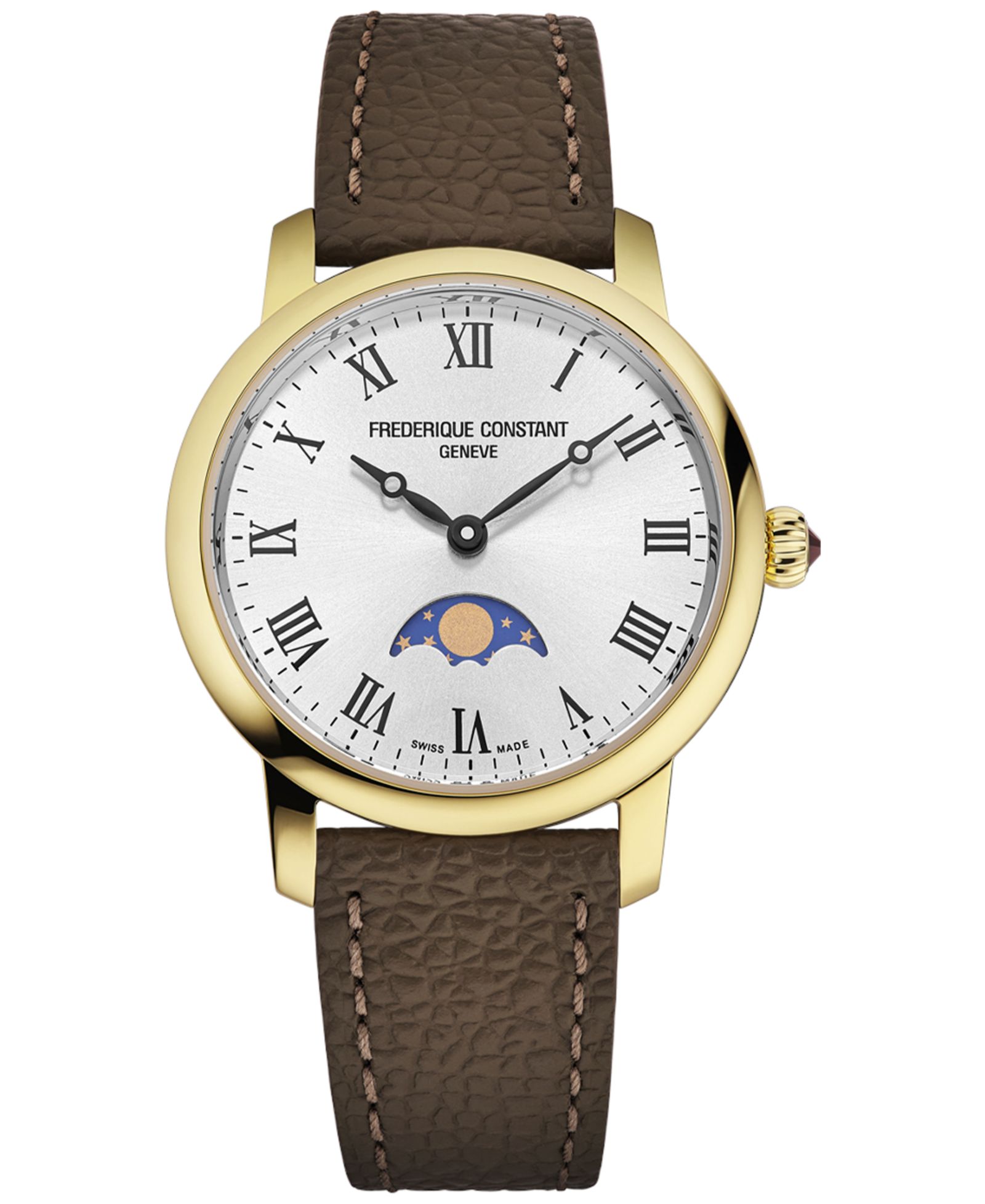 Женские часы Frederique Constant Classics Quartz Moonphase с коричневым кожаным ремешком, 30mm