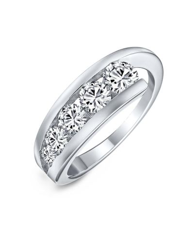 Bling Jewelry Modern Graduated Solitaire CZ Anniversary Band Ring Sterling Silver