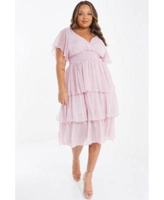 QUIZ Women's Plus Size Chiffon Glitter Tiered Dress