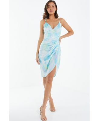 QUIZ Women's Smudge Satin Wrap Midi Dress