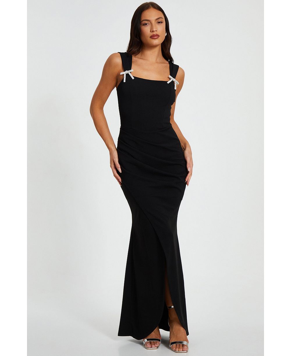 QUIZ Women's Bow Wrap Maxi Dress