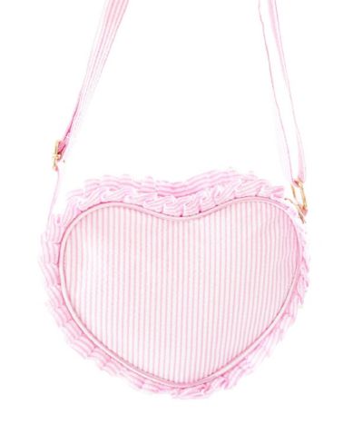 Bits & Bows Girls Heart Purse in Pink Seersucker