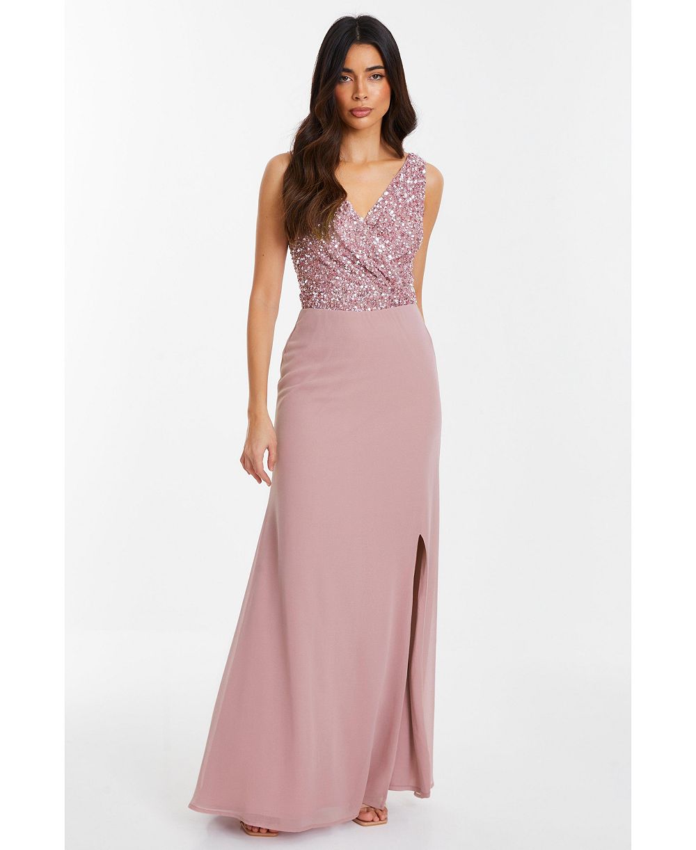 QUIZ Women's Chiffon Embellished Wrap Maxi Dress