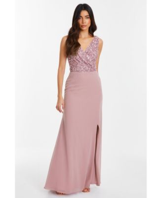 QUIZ Women's Chiffon Embellished Wrap Maxi Dress