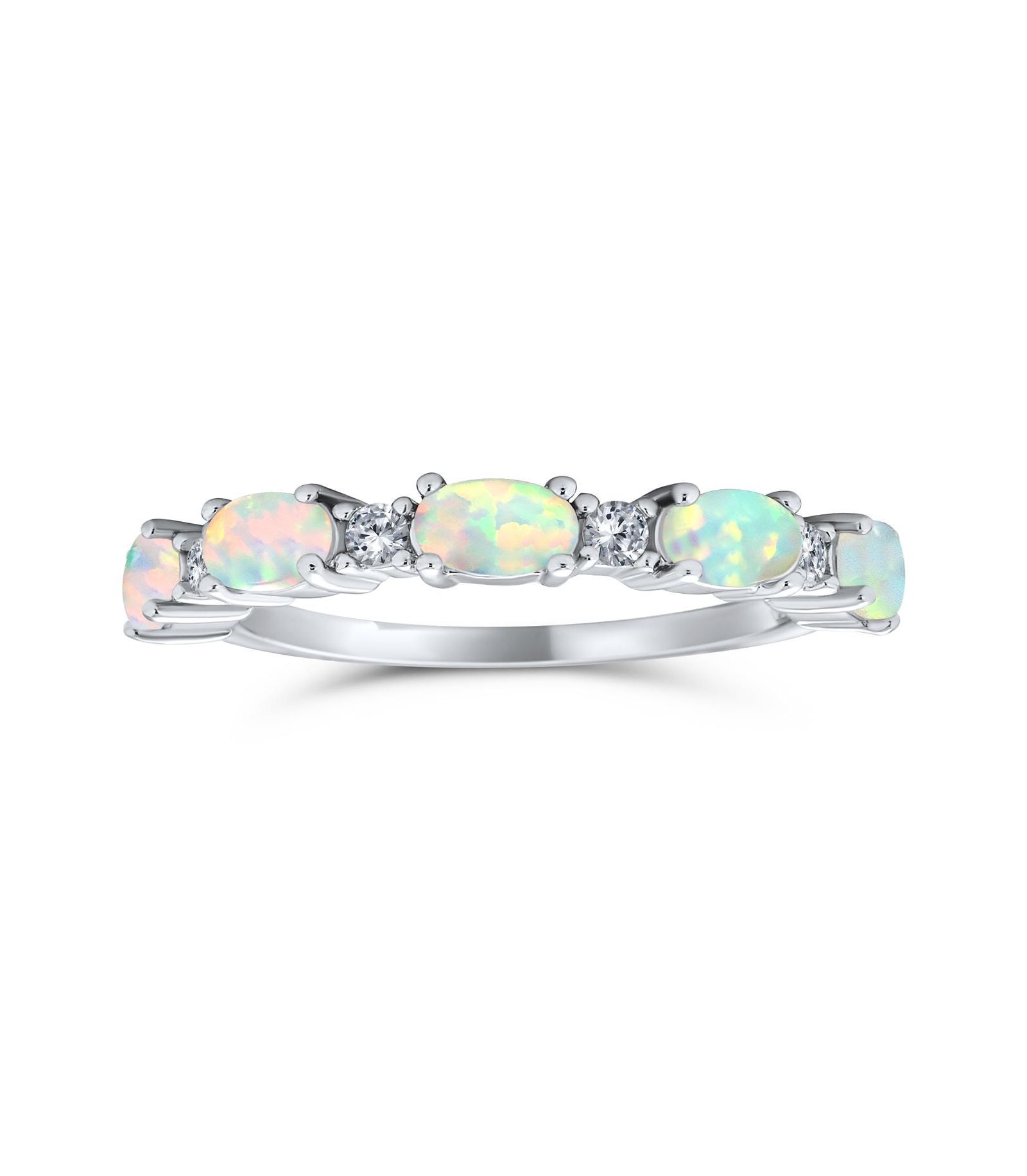 Bling Jewelry White Created Opal Cubic Zirconia Oval Stackable Band Ring