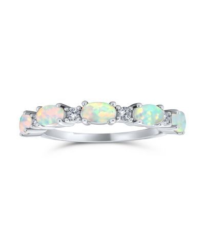 Bling Jewelry White Created Opal Cubic Zirconia Oval Stackable Band Ring