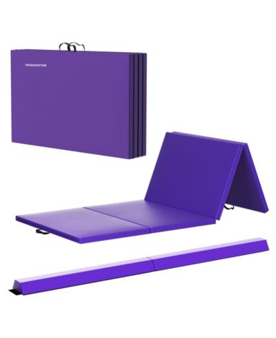 Гимнастический мат BalanceFrom Fitness с бревном для баланса, фиолетовый