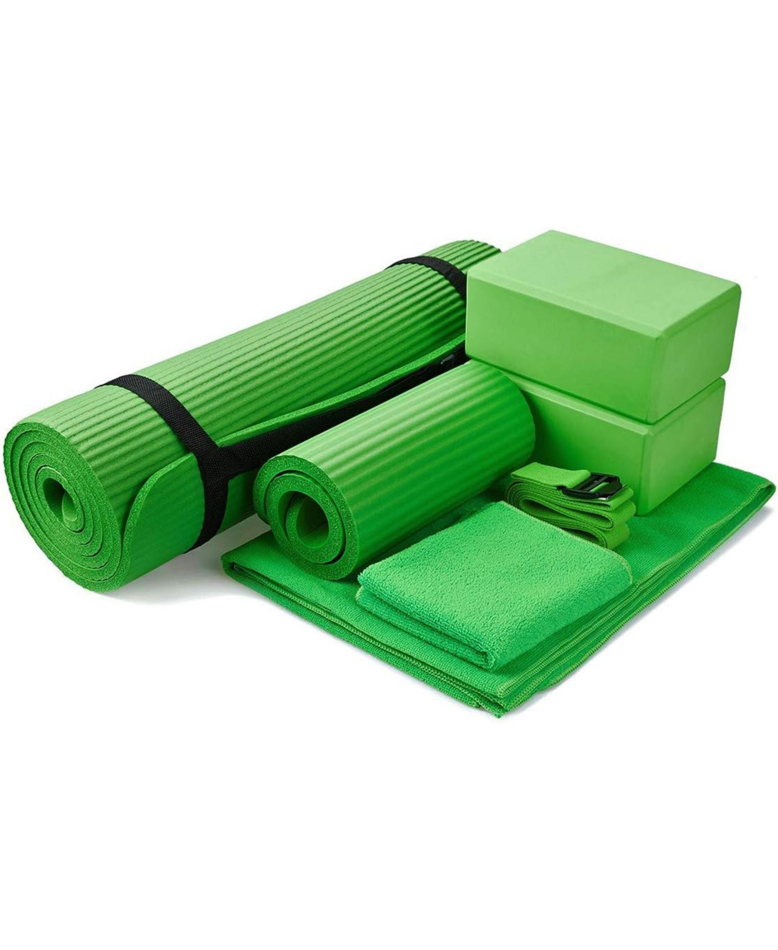 Набор для йоги BalanceFrom Fitness из 7 предметов с ковриком, ремешком для растяжки и наколенником, зеленый