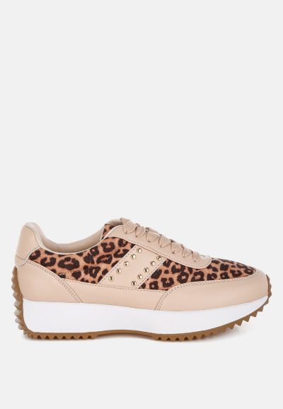 Rag and Co Womens Lepark Real Leather Leopard Print  Sneakers