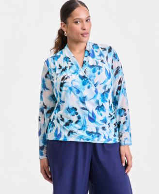 I.N.C. International Concepts Plus Size Mesh Draped Top, Macy's Exclusive
