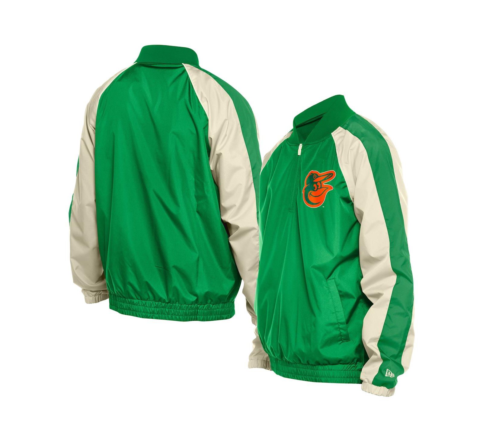 New Era Men's Kelly Green Baltimore Orioles Ripstop Raglan Quarter-Zip Hoodie Windbreaker Jacket