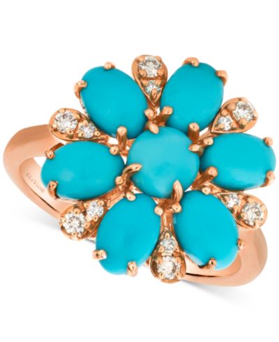 Le Vian® Robins Egg Blue Turquoise & Nude Diamond (1/5 ct. t.w.) Flower Ring in 14k Rose Gold