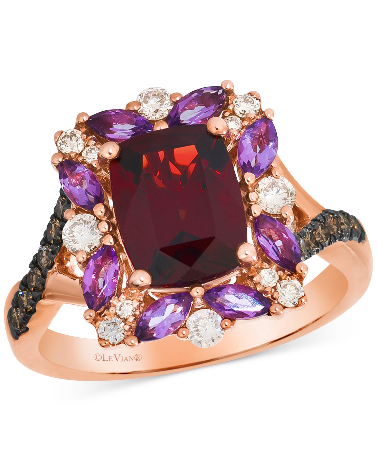 Le Vian Кольцо Statement в 14k Rose Gold с гранатом Pomegranate и аметистом Grape