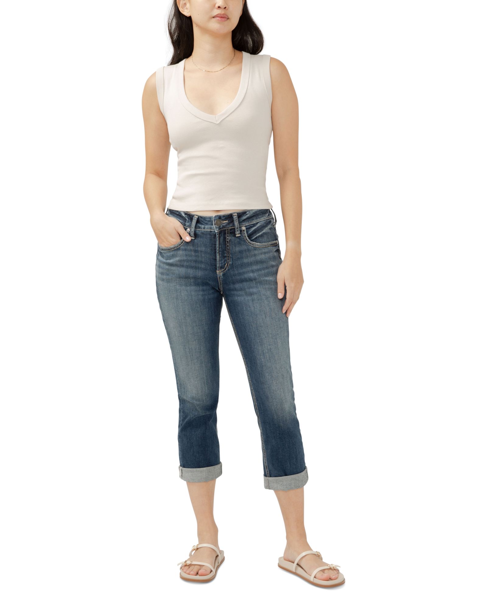 Silver Jeans Co. Women's Suki Mid-Rise Curvy-Fit Capri Jeans