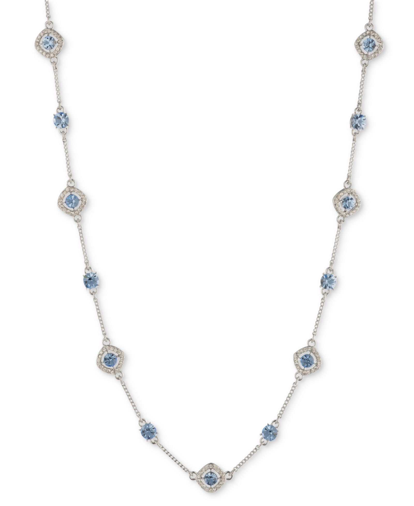 Givenchy серебристое ожерелье с кристаллами, 16" + 3" extender