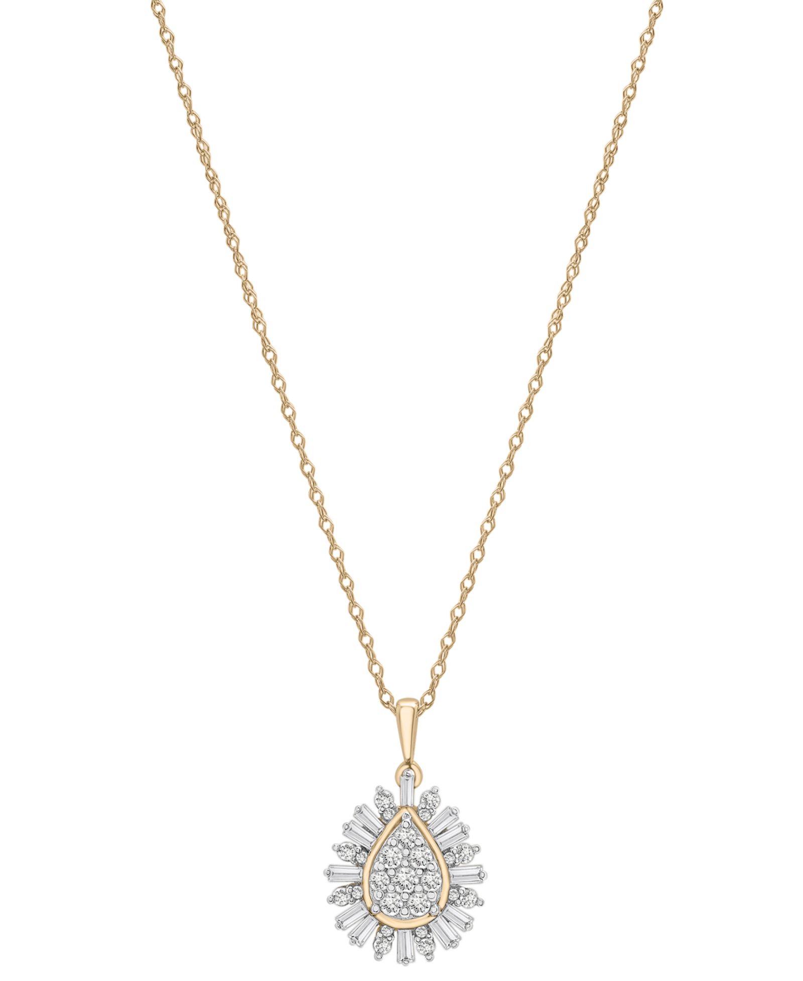 Wrapped in Love™ Diamond Round & Baguette Teardrop Cluster 18" Pendant Necklace (1/2 ct. t.w.) в 14k Gold