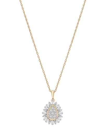 Wrapped in Love™ Diamond Round & Baguette Teardrop Cluster 18" Pendant Necklace (1/2 ct. t.w.) in 14k Gold, Exclusively at Macy's