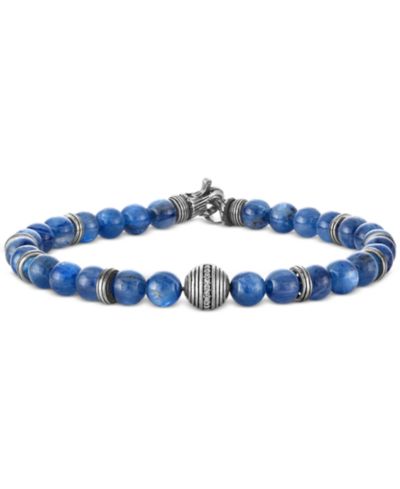 Esquire Men's Jewelry Kyanite & Diamond (1/10 ct. t.w.) Bead Bracelet in Sterling Silver, Exclusively at Macy's