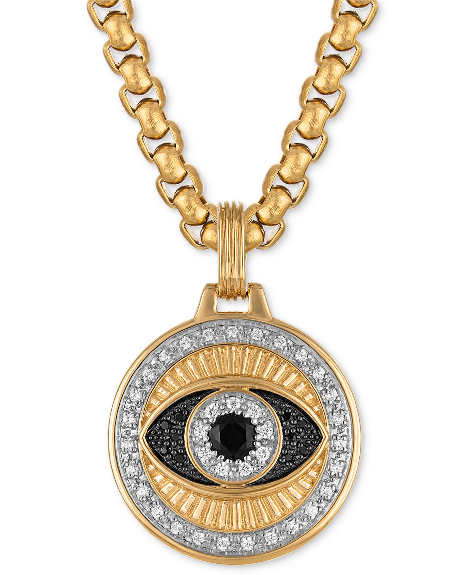 Мужская подвеска Esquire Jewelry Lab-Created Blue Sapphire (1/4 ct. t.w.) & Diamond (1/4 ct. t.w.) Evil Eye 22" из позолоченного стерлингового серебра