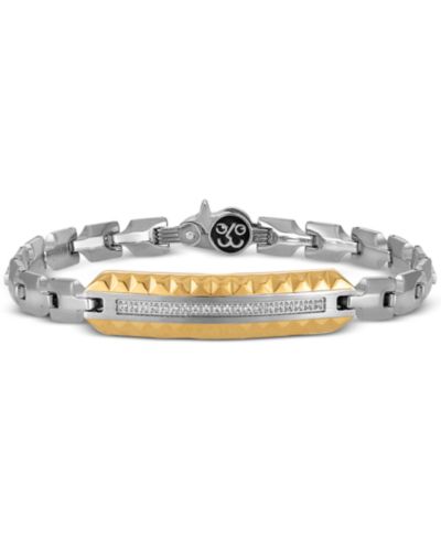 Esquire Men's Jewelry Diamond ID Bracelet (1/5 ct. t.w.) in Stainless Steel & Gold-Tone Ion-Plated Stainless Steel