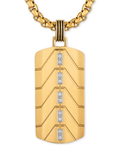 Esquire Men's Jewelry Diamond Chevron Dog Tag 22" Pendant Necklace (1/20 ct. t.w.) in Black & Gold-Tone Ion Plated Stainless Steel
