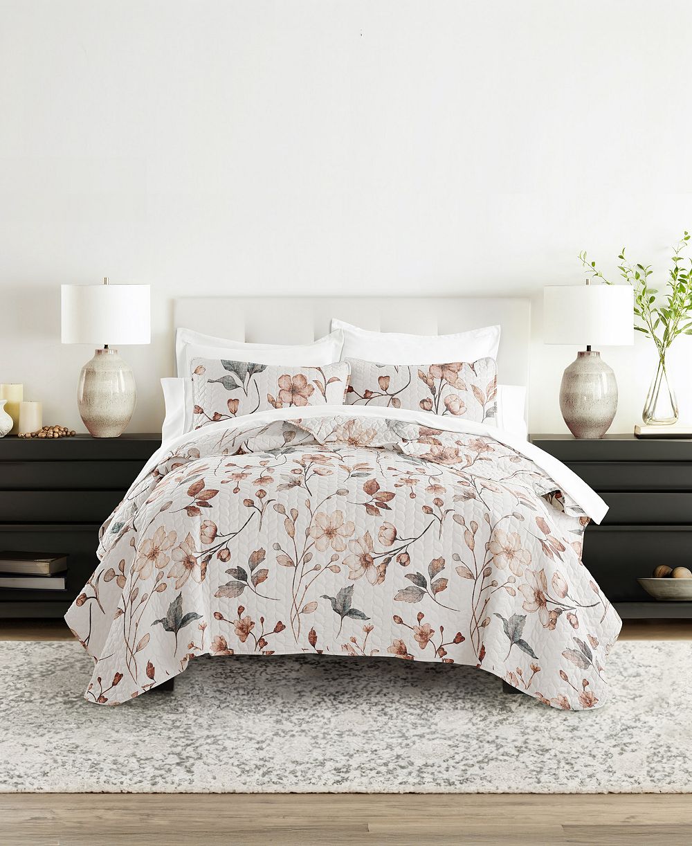 ienjoy Home Russet Floral Reversible 3-Pc. Quilt Set, King/California King