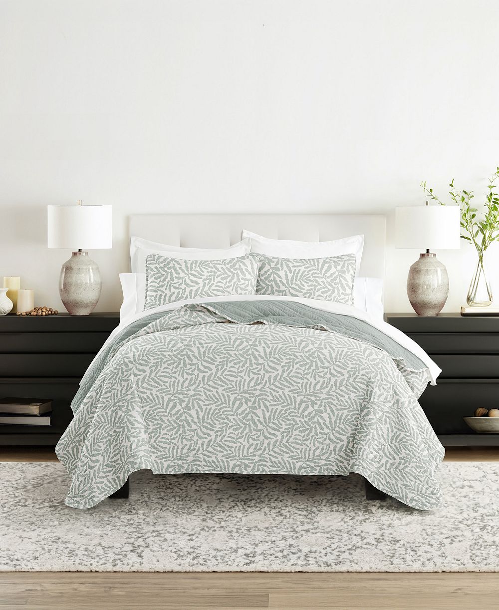 ienjoy Home Tossed Ferns Reversible 3-Pc. Quilt Set, King/California King