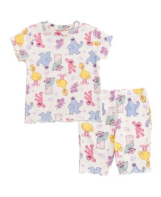 Sesame Street Little Girls Ribbed T-Shirt and Shorts Outfit Set