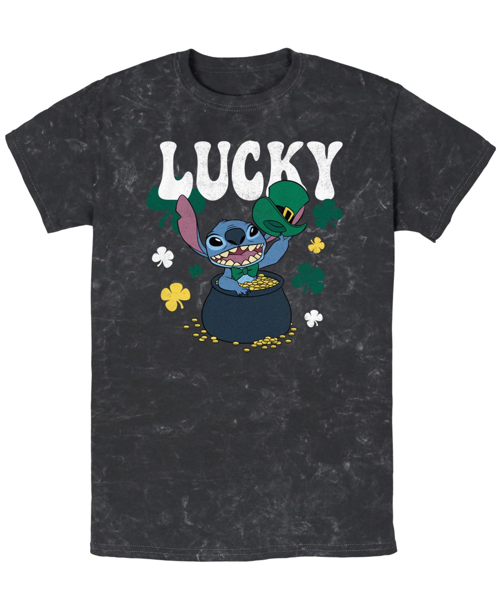 Lilo Stitch Men's Lucky Stitch Short Sleeve Mineral Wash T-Shirt