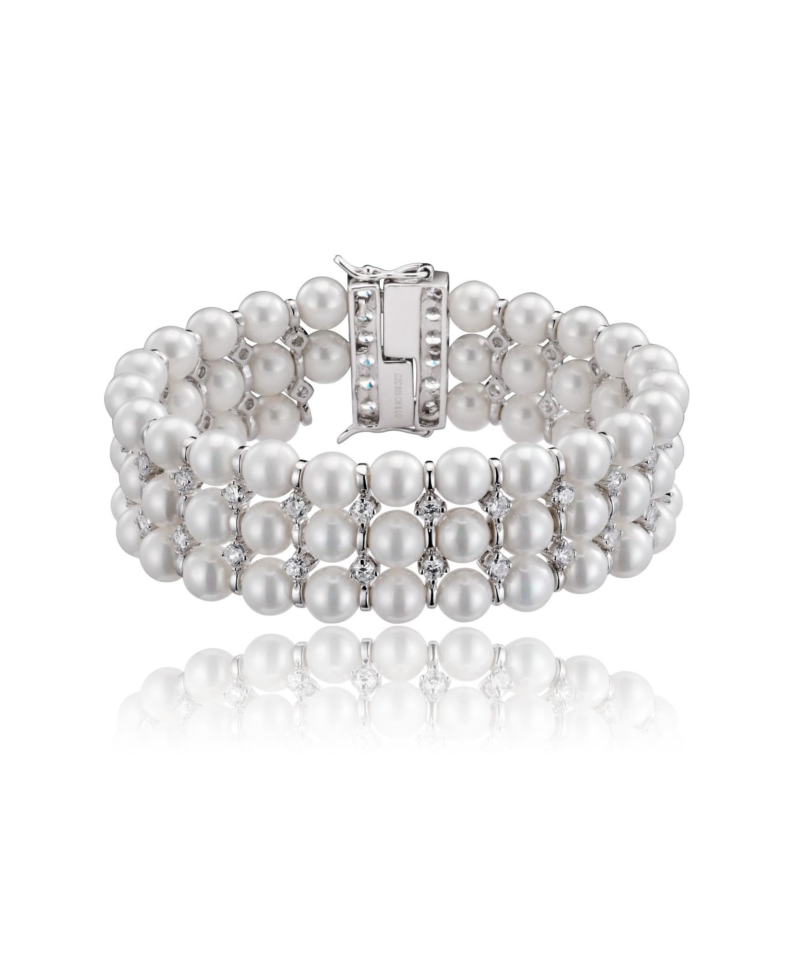 Браслет Genevive Sterling Plated Cubic Zirconia 3 Row Pearl