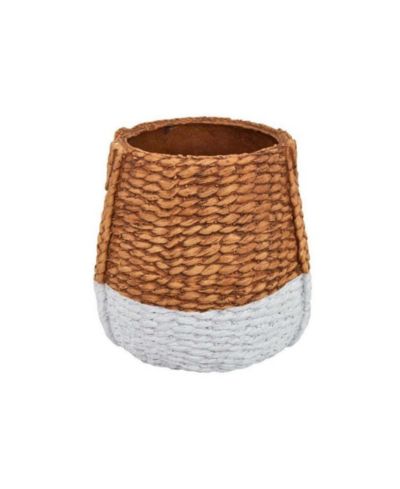 Rope Woven Resin Planter in White and Brown Finish for Indoor Outdoor Use