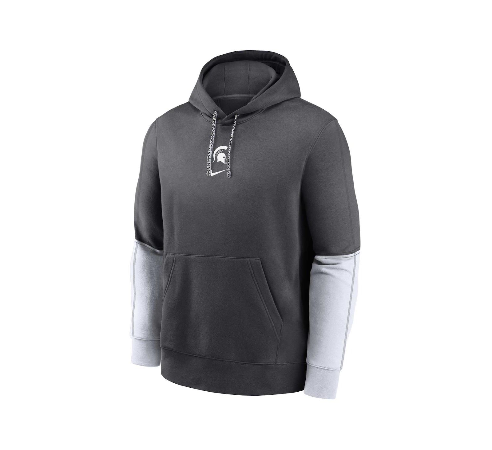 Nike Big Boys and Girls Charcoal Michigan State Spartans 2024 Sideline Club Fleece Color Block Pullover Hoodie