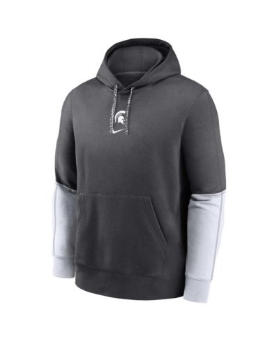 Nike Big Boys and Girls Charcoal Michigan State Spartans 2024 Sideline Club Fleece Color Block Pullover Hoodie