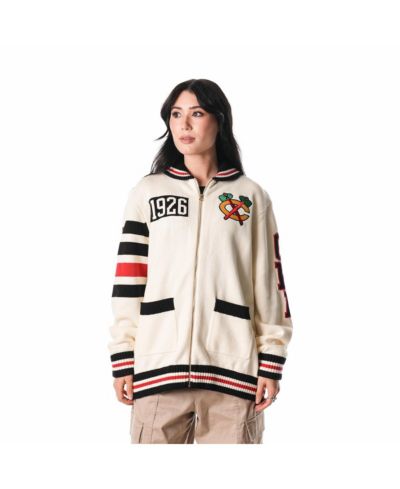 Мужской и женский свитер The Wild Collective Cream Chicago Blackhawks Jacquard Full-Zip
